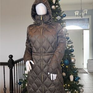 Women's Quilted Hooded Coat - Brown